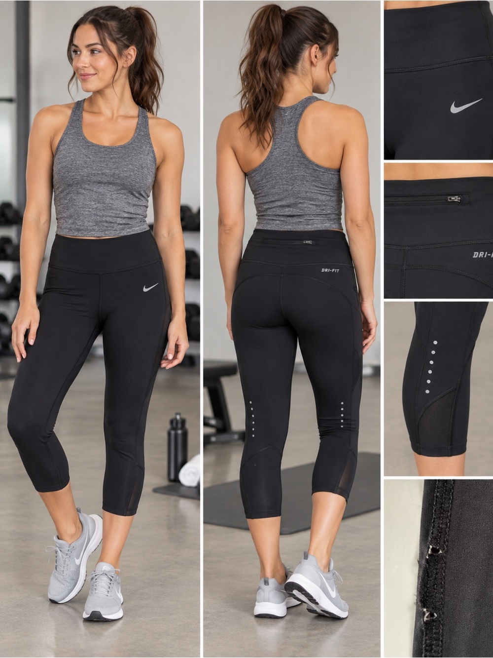 Nike Black Capri Dri-FIT Training Leggings with Reflective Dots Size XS Workout